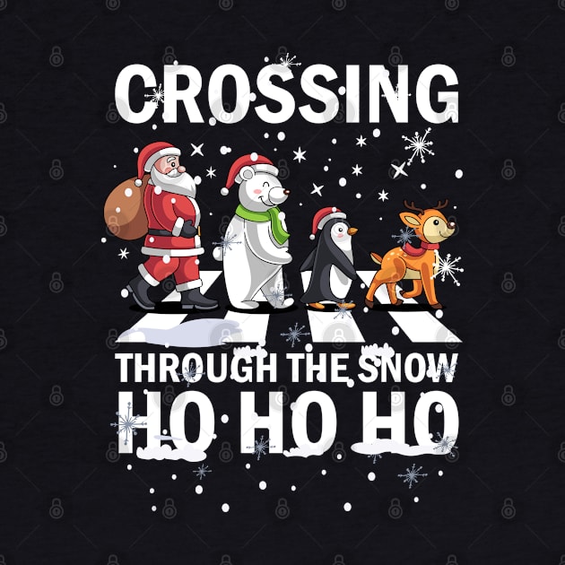 Crossing Through The Snow Ho Ho Ho Santa Bear Penguin Deer by alcoshirts